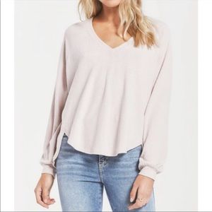 z supply plira slub sweater top in ash pink ZT203562